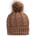 Hand Knit Hat Beanie Cap Headwear with Fur POM POM